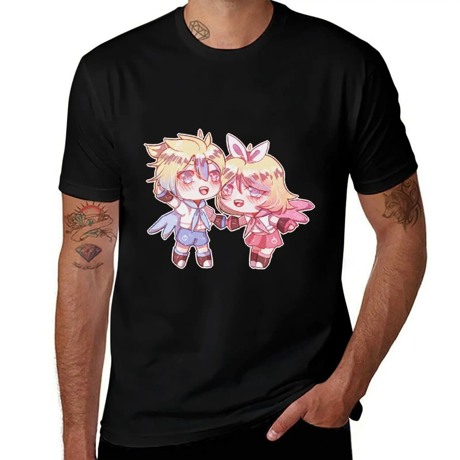 ボーカロイド-レンとリン-エレクトリックエンジェル-tシャツ-快適なベーシッククルーネックtシャツ