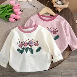 2025 Girl's Spring Long Sleeved T-shirt Baby Girl's Western Style Hoodie Children's Casual Clothes Baby's Versatile Princess Top