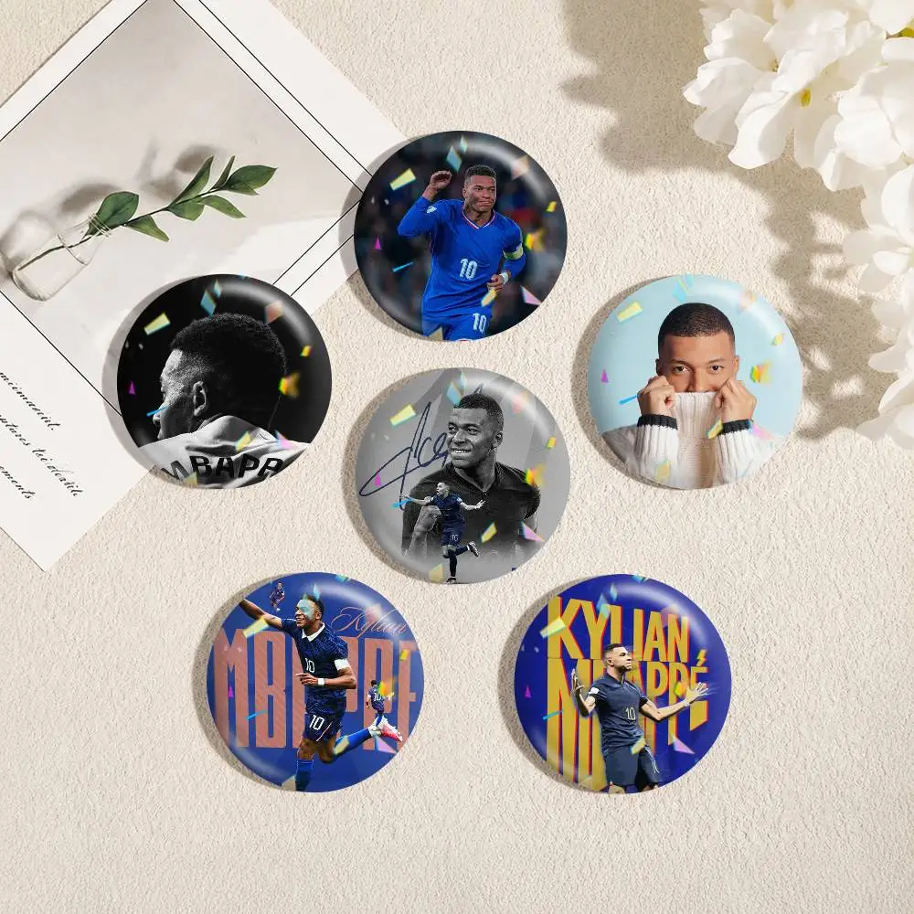 Football star Kylian Mbappe  25mm 32mm 44mm 58mm 75mm Brooches Badges Pins for Accessories Gift