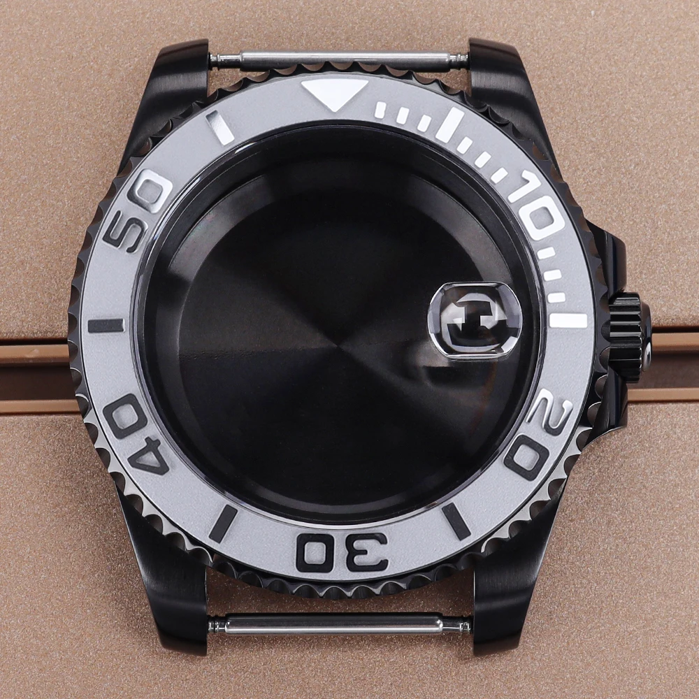 Men's Black NH35 40MM Watch Case Sapphire For Seiko NH35 NH36 NH38/34 Miyota 8215 ETA 2824 Movt Yacht-Master Design Brushed Part
