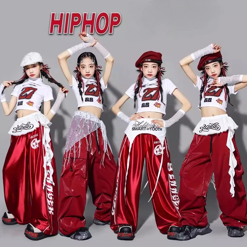 New Girls Jazz Dance Clothes White Crop Tops Pants Fashion Cool Kpop Clothing Hip Hop Performance Suit Group Stage Wear Costumes