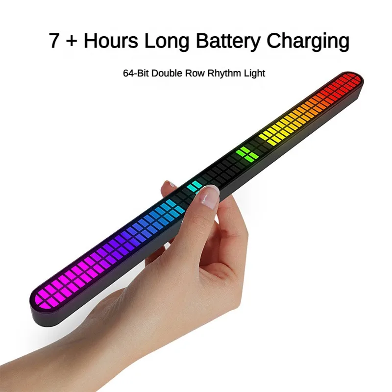 

LED Dual Row 64 Bit pickup Light Long Lasting Rechargeable RGB Car Voice Activated Rhythm Light Sound Ambient Light