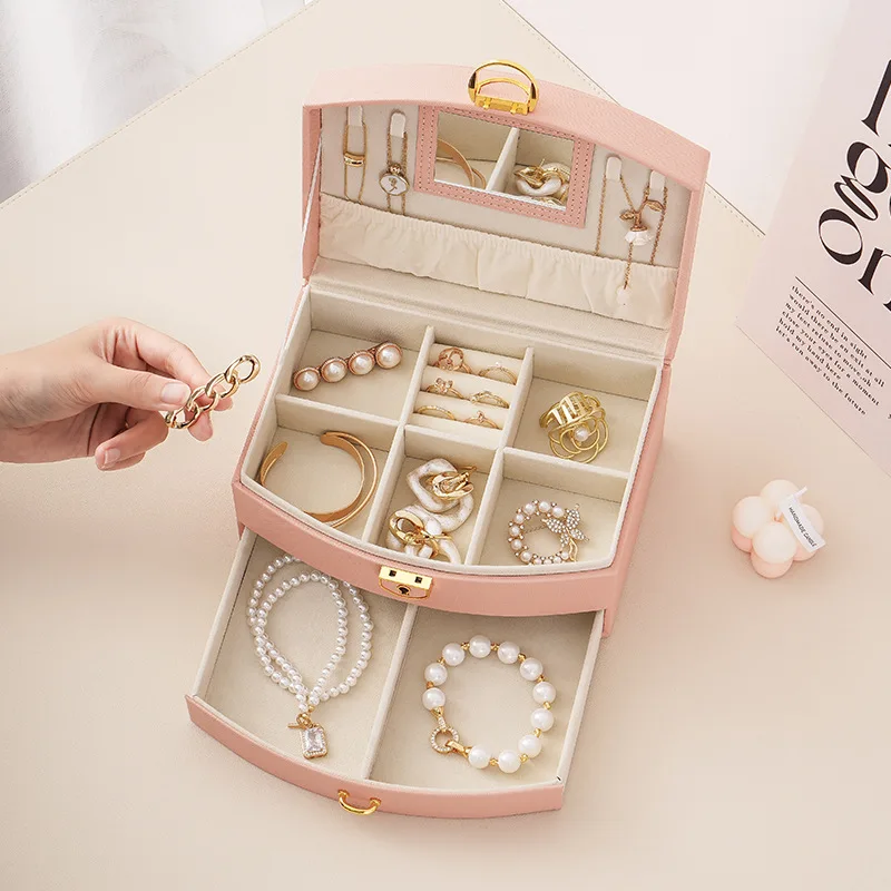 Jewelry Storage Organizer Display Mini Box Portable Travel PU Leather Jewelry Case Earrings Necklace Lipsticks Holder Gift