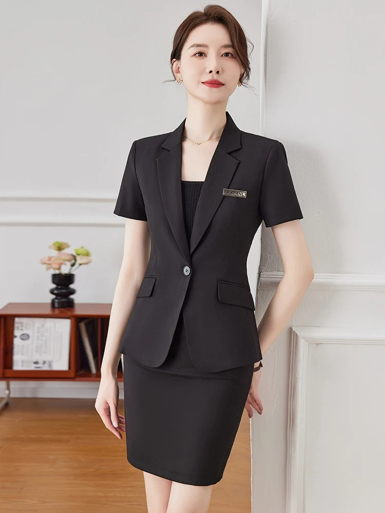 Blue Short Sleeve Suit Set Women's Summer New Professional Formal Wear for Sales Office Hotel Work Uniforms