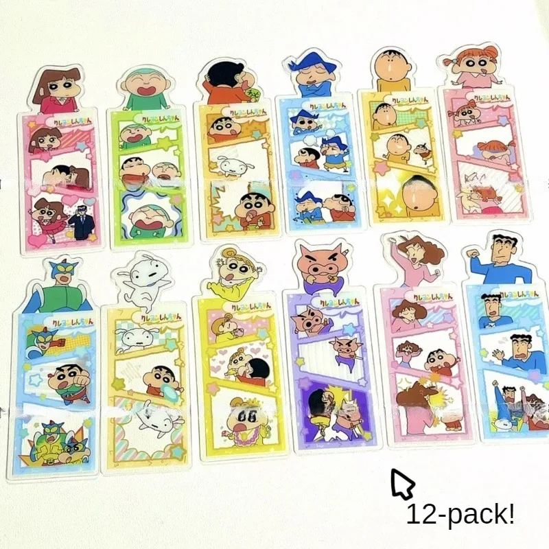 6/12 pz/set pastello Shin-chan Translucency segnalibro PVC libro di lettura Mark Book Page Marker scuola forniture di cancelleria per ufficio regalo