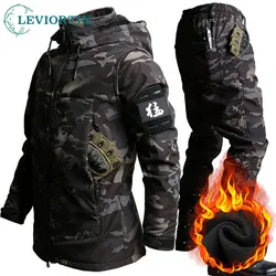 Men's Winter Autumn Fleece Jackets Tactical Waterproof Suits Outdoor Fishing Hiking Camping Tracksuits Coats Thermal Pants