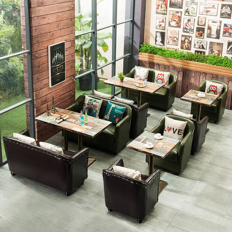 Customized Retro Industrial Wind Bar Bar Music Restaurant Booth Sofa Coffee Western Restaurant Dining Table And Chair