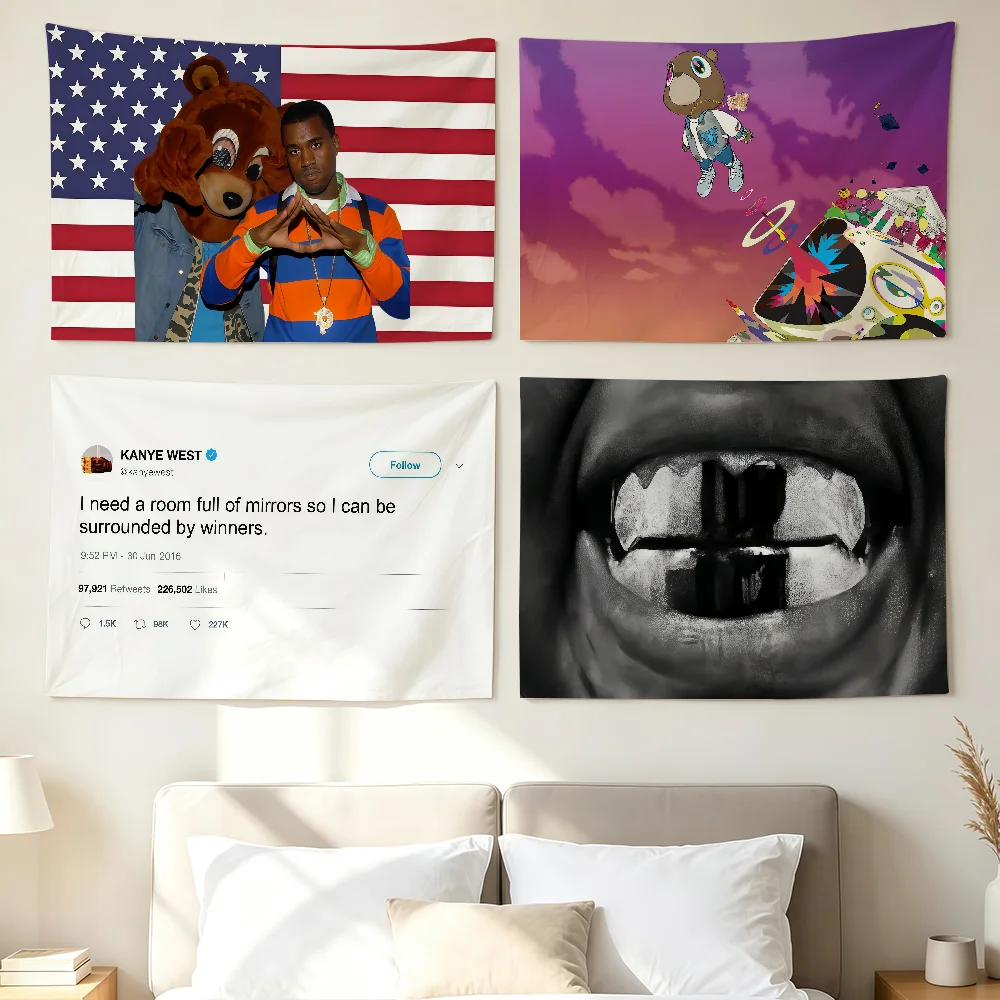 Rap Singer K-kanye W-west Flag Wall Decorations Home Decor Suitable For Living Rooms Bedrooms Dormitories Parties And Holidays