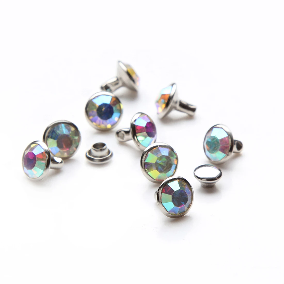 100 set rivetti con strass borchie con base in metallo cristallo colore AB per borsa per abbigliamento rivetti rivetti per lavorazione della pelle