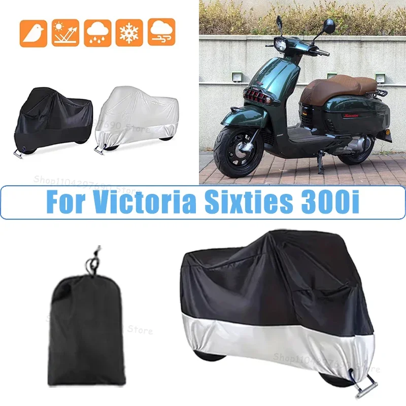 210D Oxford Motorcycle Cover Waterproof All Season UV Protection For Victoria Sixties 300i Anti-Tear Windproof Motorbike Cover