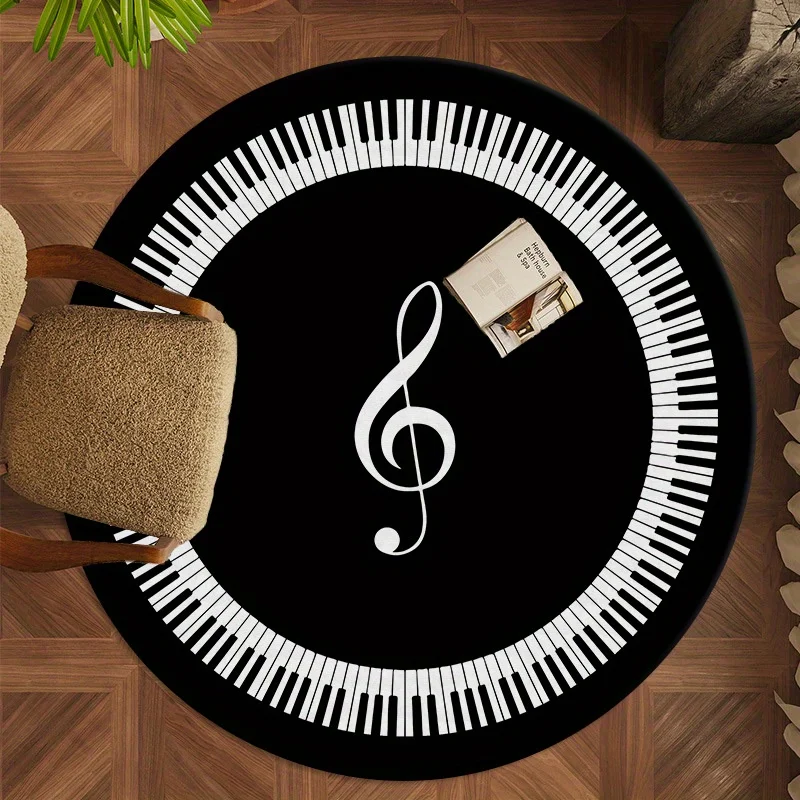 Piano Print Round Rug Music Element Carpet Living Room Bedroom Non-slip Chair Mat Sofa Coffee Table Study Area Bedside Rug Decor