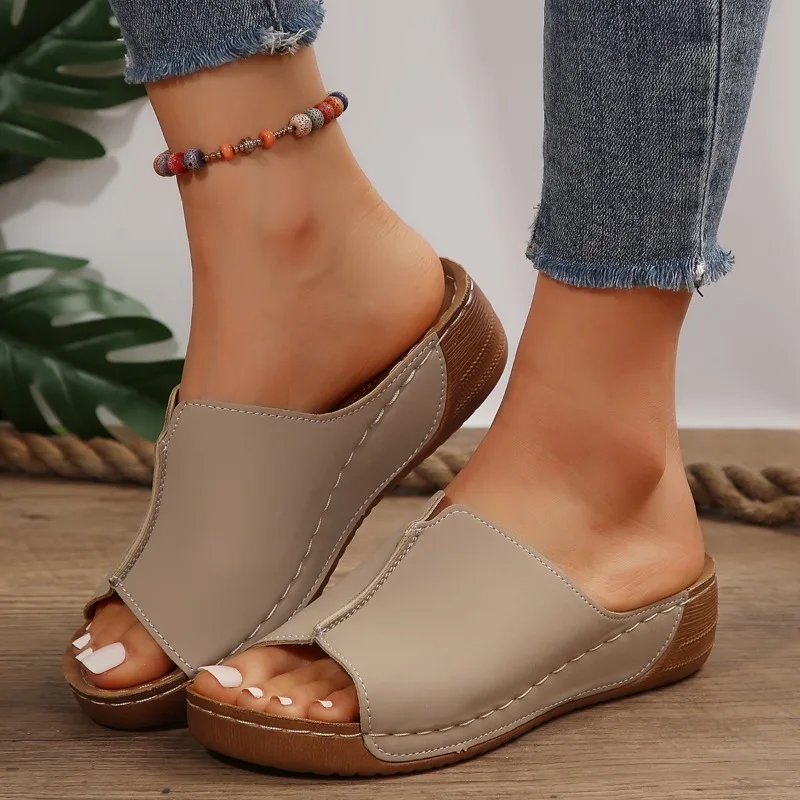 

2024 New Summer Style Classic Shallow Slip-on Womens Shoes Casual Thick-soled Open-toe Wedge Beach Women's Flip-flops Sandalias