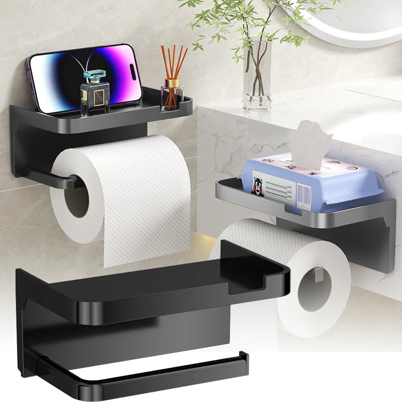 Soporte de papel higiénico montado en la pared, estante de almacenamiento de plástico grueso a prueba de herrumbre para baño, cocina, portarrollos de papel higiénico