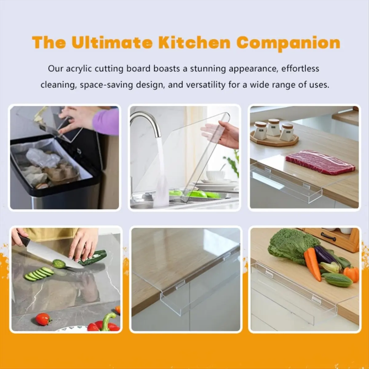 A67T NEW Acrylic Cutting Board with Waste Container and Counter Lip,17x13 Inch Large Clear Cutting Board for Kitchen Countertop