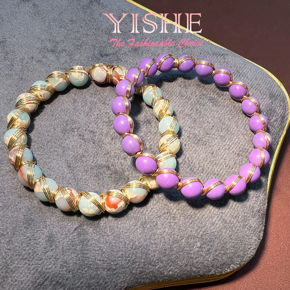 Natural stone Shoushan stone amethyst handmade woven bracelet ins cross-border Amazon Xiyin popular opening bracelet