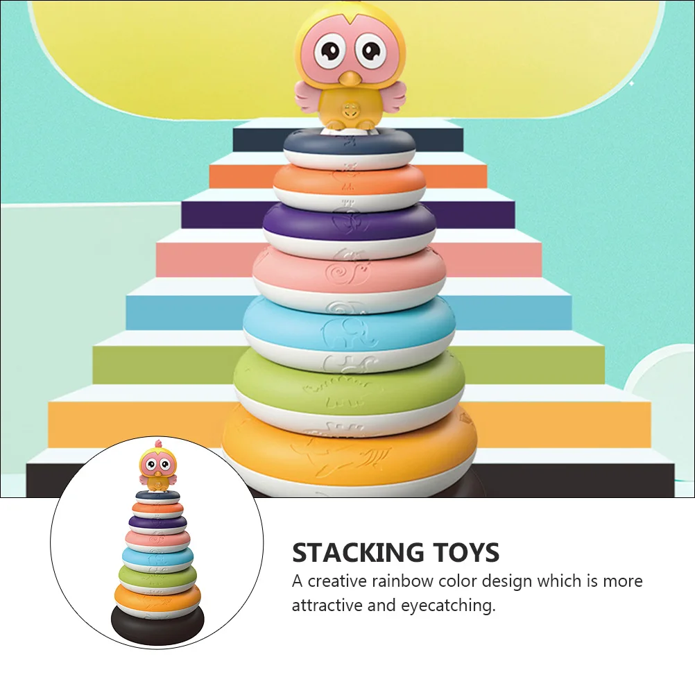 1Set Rainbow Ring Stacking Educational Plaything Creative Color Design Hand-Eye Coordination Development Kids Balance Fun