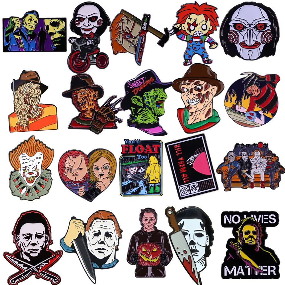 

Halloween Horror Movie Enamelled Brooches Scare Pins Clothes Backpack Lapel Badges Fashion Jewelry Accessories Holiday Gifts