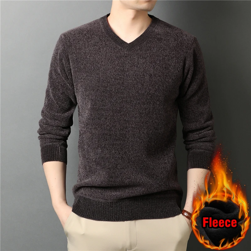 

Winter Men's Fleece Warm Pullover Sweater Fashion casual V-neck Thick long-sleeved sweater male Brand clothes