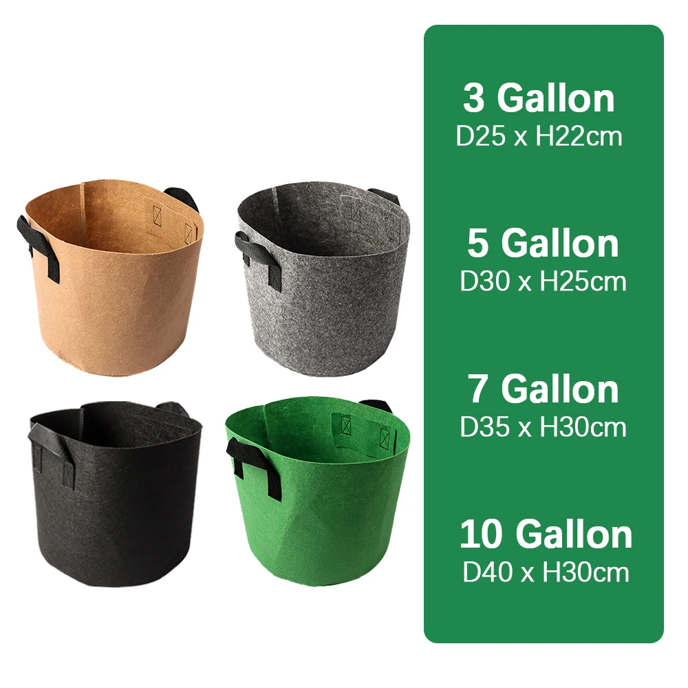 3-10 Gallon 4 Color Planting Growth Bag Nonwoven Fabric Durable Indoor and Outdoor Maintain Humidity Eco-friendly Gardening Tool