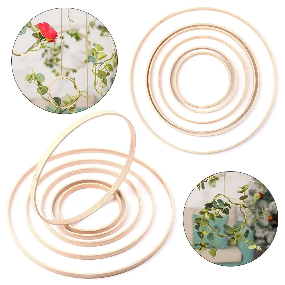 10Pcs Practical Round Crafts Wooden Bamboo Hoop Floral Hoop Bamboo Ring Dream Catcher