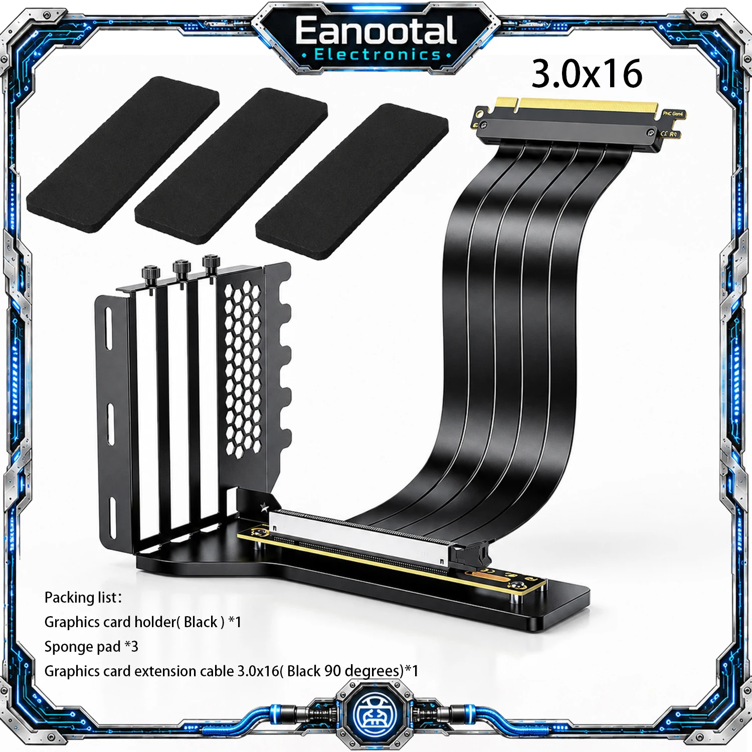 PCIe X16 Graphics Card Riser Cable Black White 15cm 20cm with 3 Slot Bracket Combo