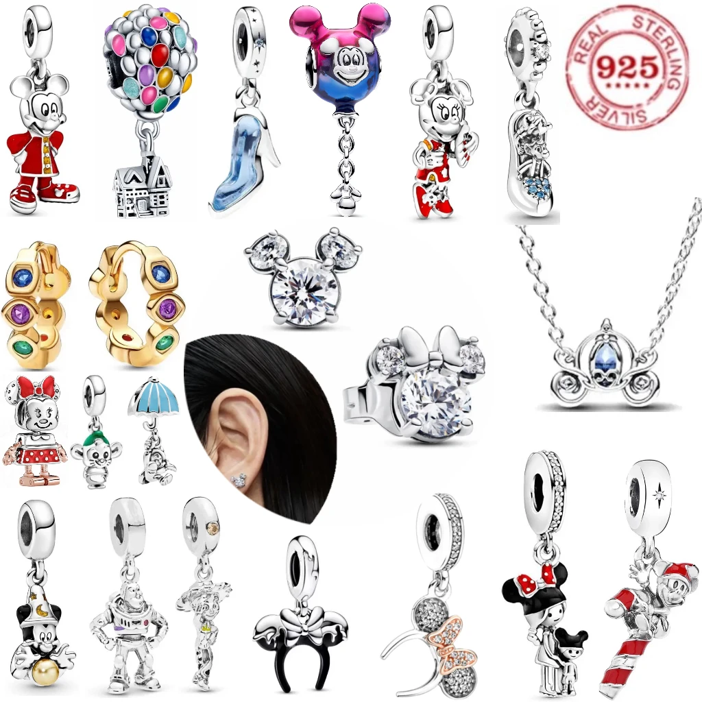 Romantic 925% pure silver Disney Minnie high-heeled shoes princess zircon charm beads ladies DIY bracelet gift high-end jewelry