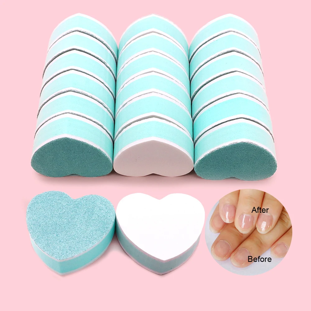 100Pcs Mini Heart Nail Files Buffer Block 300/4000 Grit Sandpaper Nails Polish File Manicure Supplies Nails Accessories And Tool