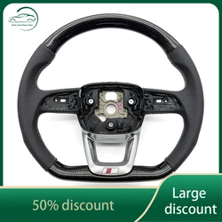 For Audi Q5 FY Q7 4M Q8 Carbon fiber semi perforated white line flat bottomed steering wheel