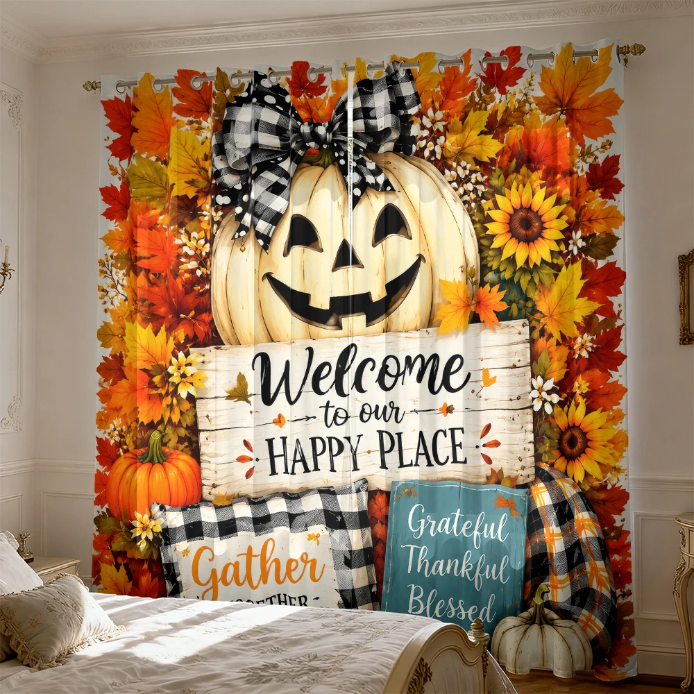 2pcs Autumn Pumpkin Maple Leaf Blackout curtains living rooms bedrooms  fashionable home decoration