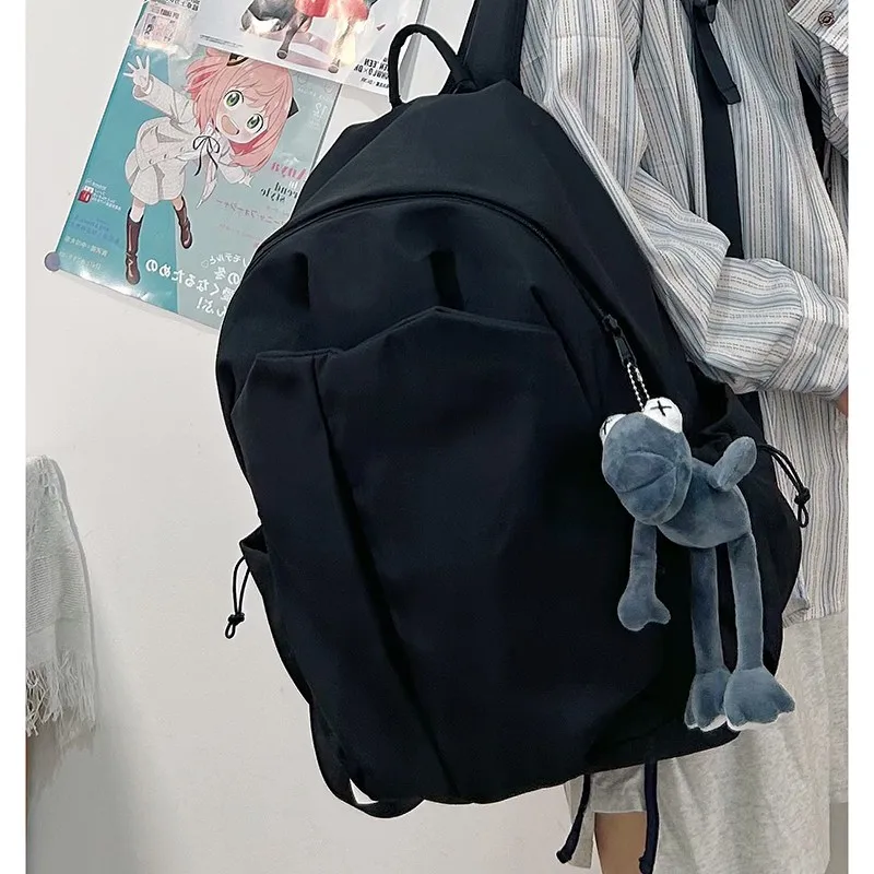 Bolsas escolares monocromáticas para mulheres, softback casual, grande capacidade, zíper, mochilas de nylon, linha de costura, 2024, alta qualidade