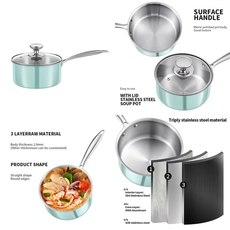 Modern 304 stainless steel soup pot binaural handle dishwasher washable non-stick coating cooking household instant noodle