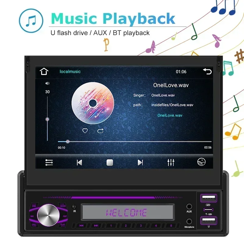 7-inch Manual automatic retractable car dvd player android telescopic screen car stereo cd player