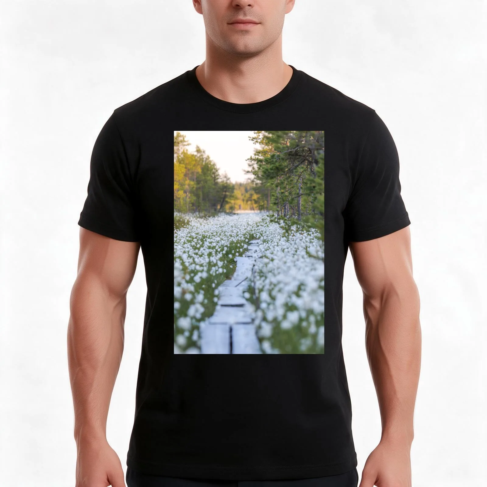 Marsh landscape T-Shirt, Summer Casual Cotton Tee, Oversized Streetwear Tops, Vintage Graphic Print, Loose Fit Short Sleeve