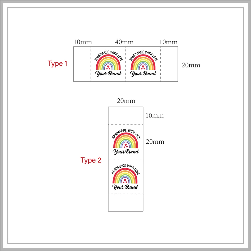 Benutzerdefinierte Stoffetiketten, faltbare Twill-Etiketten, Logo-Etiketten, Nähzubehör, Farbbandetiketten, Etiketten für Kleidung, Regenbogen-Tags, XW3513