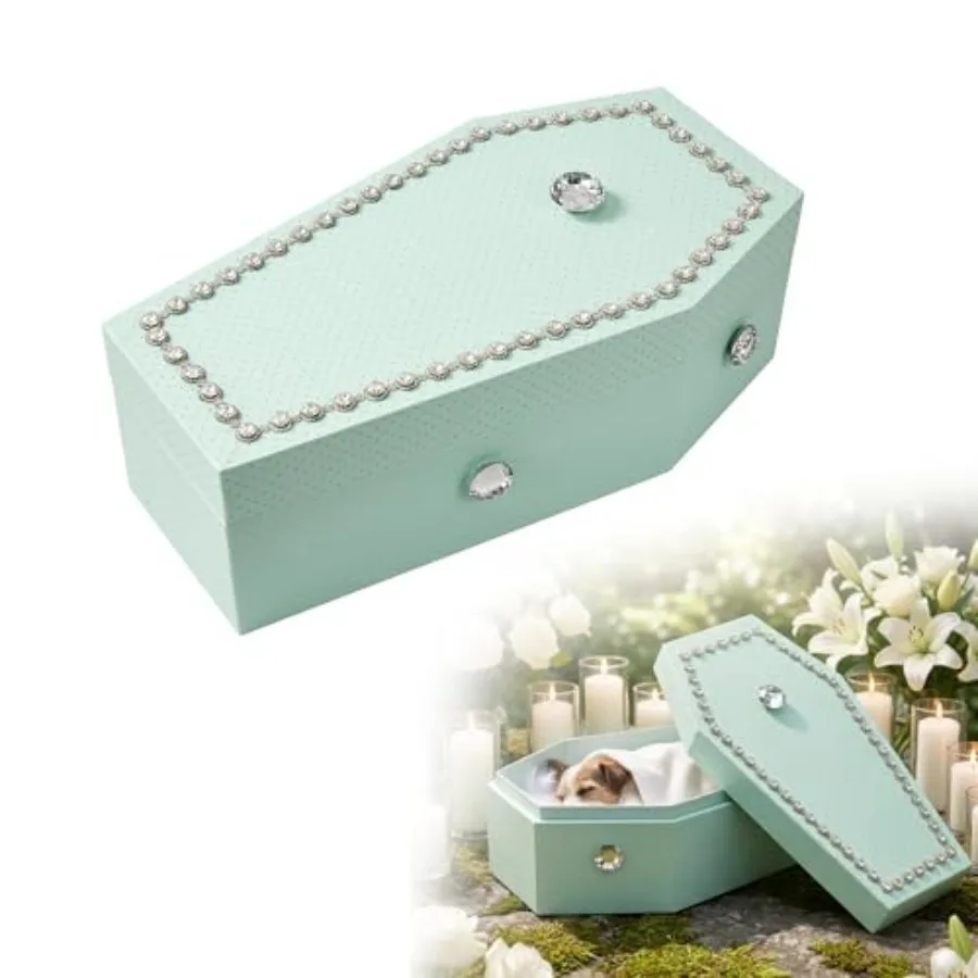 

Pet Cat andDog Casket and Coffin, Small Sizes Dignified Burial Box with Rhinestone, Secure Solid Durable Funeral Caskets Includ