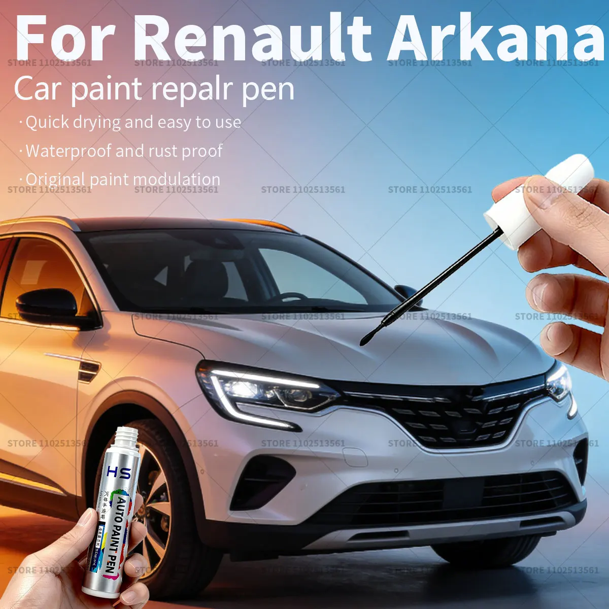 For Renault Arkana Paint Repair Pen Touch Up Scratch Remover DIY Car Accessories Pearl white midnight blue Black Orange Gray