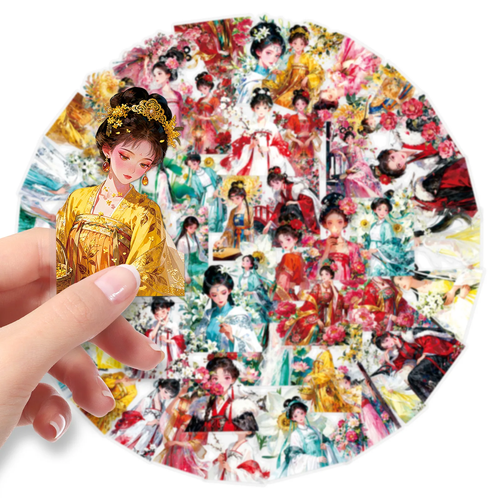 50 Pcs Twelve Flower Deities Cartoon Aesthetic Chinese Style Creative Stickers For Power Bank Storage Box Card Decorating