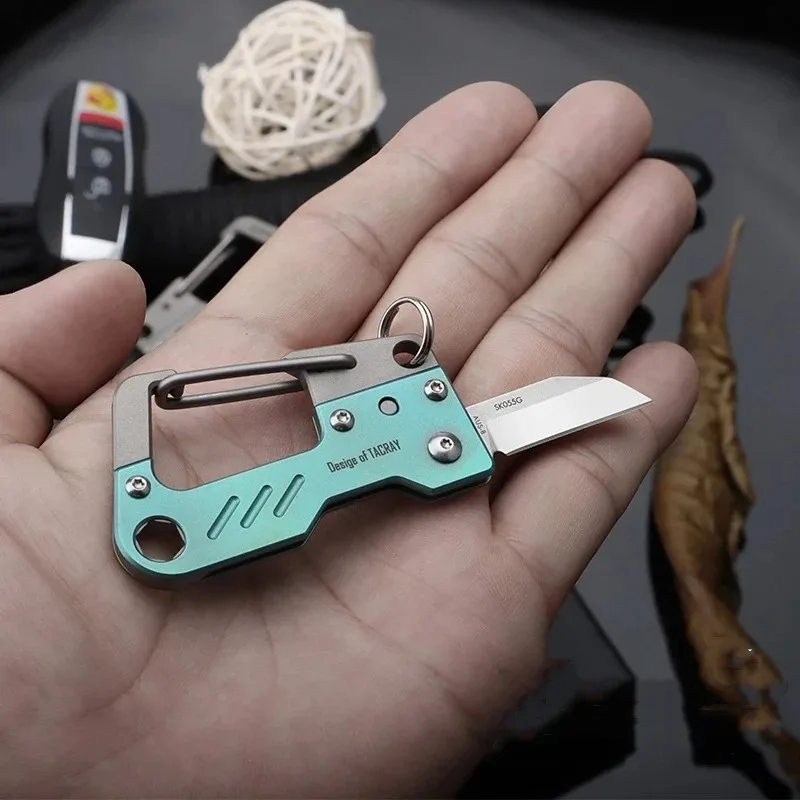 SANRENMU SK055 AUS-8 Mini open express key ring knife titanium alloy hanging button tool knife fruit knife TC4