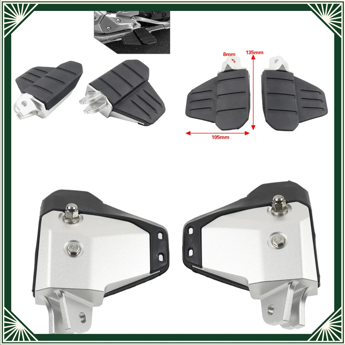 2Pcs Motorcycle For Honda Goldwing GL 1800 Gold Wing GL1800 2018 - 2024 Front Driver Footrests Foot Pegs Mount Aluminum+Rubber