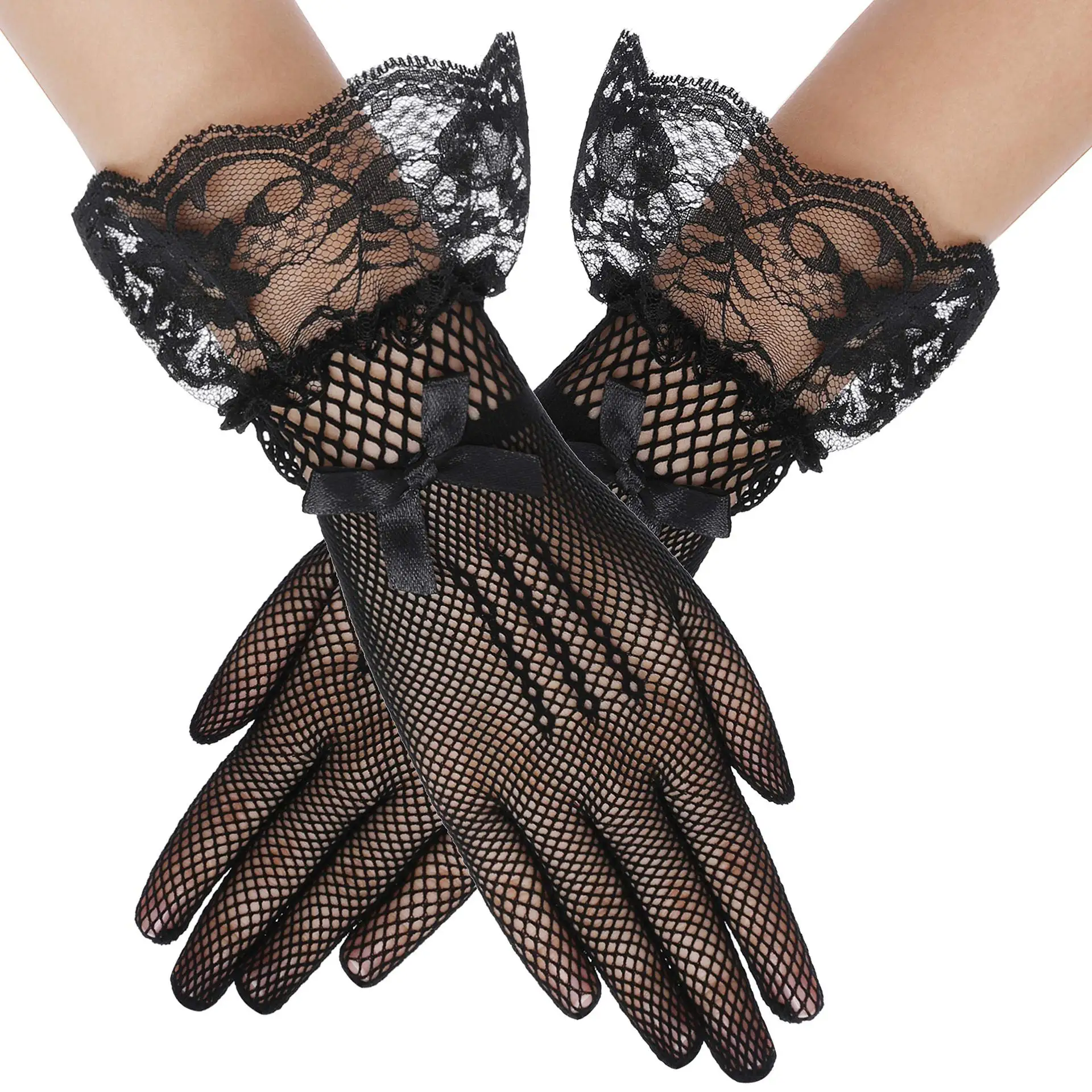 New Satin Long Sheer Tulle kawaii Gloves Ultra Thin Stretchy Mittens Mesh Nylon Elbow Wedding Flower lace Silk Yarn Bride Gloves