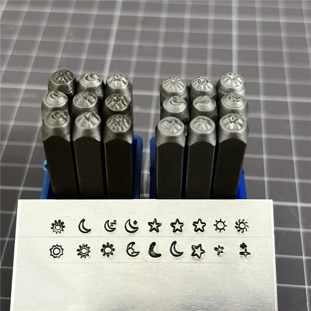 9pcs/set Moon Star Sun Design Logo Metal Stamps Sunshine Design Jewelry Stamping Punch Leather Silver Carving Puncher 3mm Emboss