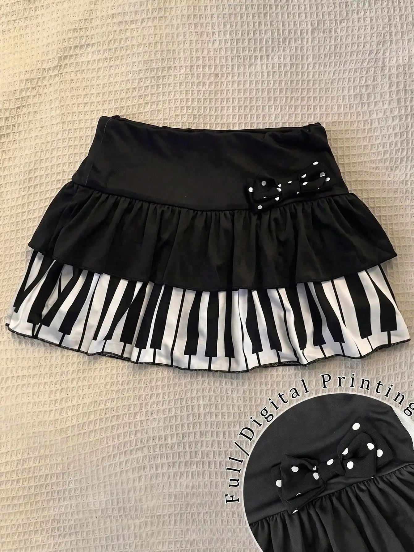 Summer Polka Dot Design Piano Skirt Women Harajuku High Waist Ruffle Bow Trim Casual Skirt Female Party Music Festival Outfits