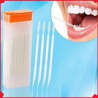 B17B 5X 50 Pcs Plastic Toothpicks 2 Way Tooth Picks Interdental Brush Cleaners Portable Box Random Color