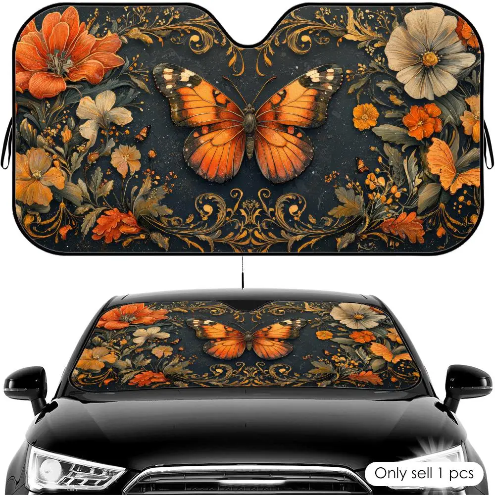 Butterfly and Floral Design Sun Visor Foldable Universal Car Windshield Sun Shade UV Protection Heat Insulation Foldable Cover