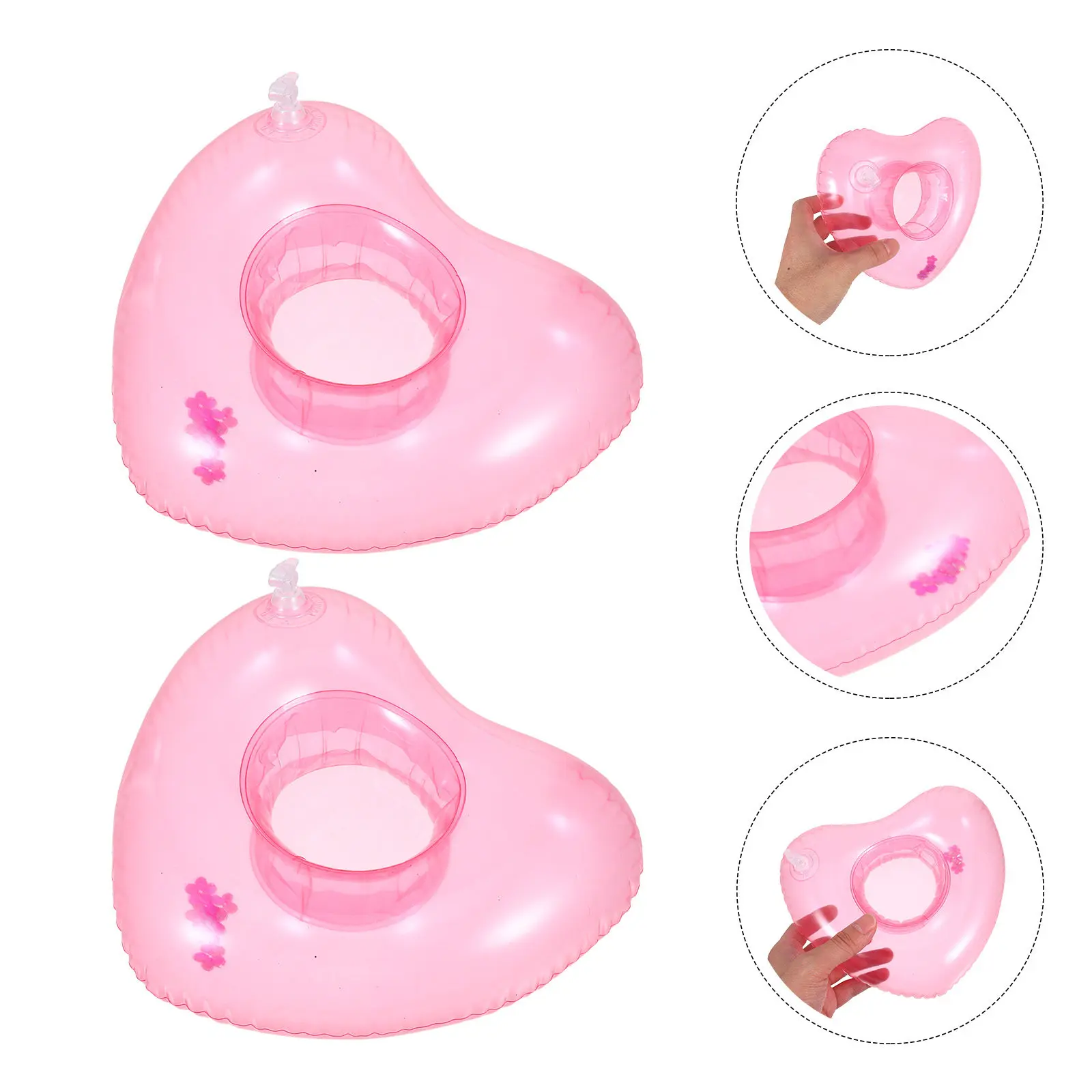 

4Pcs Heart Shape Inflatable Floating Drink Holder Durable PVC Cup Summer Pool Beach Party Favor Floating Drink Holder