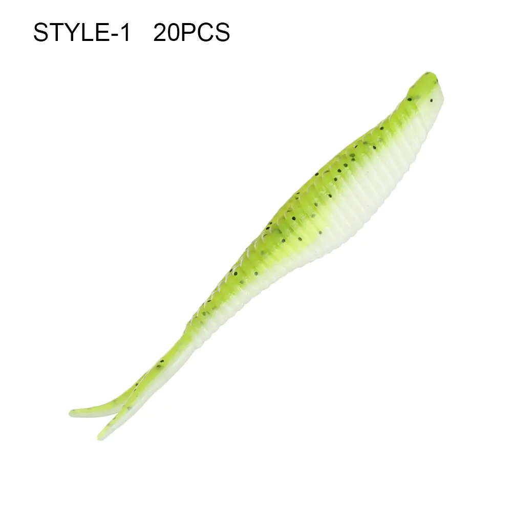 

20Pcs Silicone Groove Double Color Worm Bait Forked Tail Fishing Soft Bait Artificial Bait