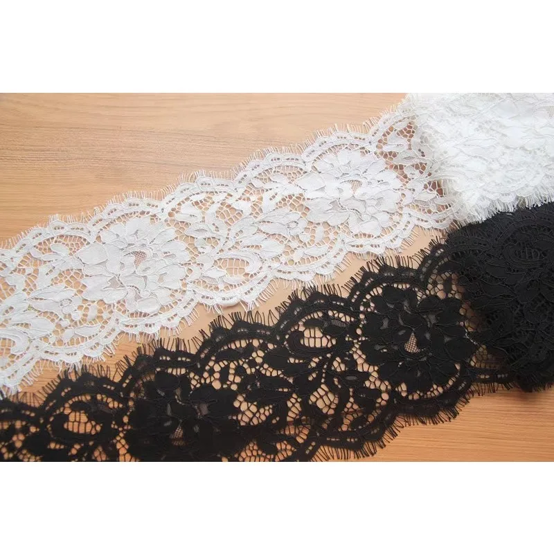 (1 yards/roll)African fabric lace high quality 2024 handmade DIY garment accessories French eyelashe embroidery black and white