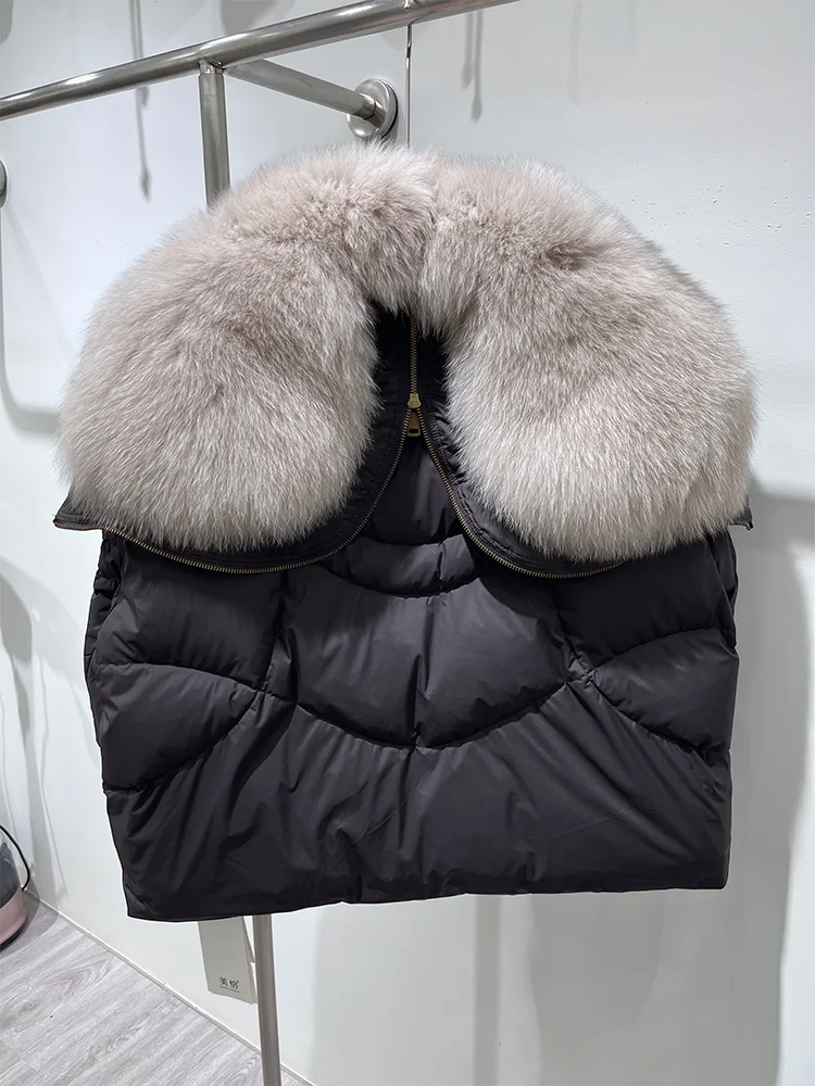 2025年 レディース 天然リアルフォックスファーカラーコート 冬用グースダウンジャケット カジュアル女性服