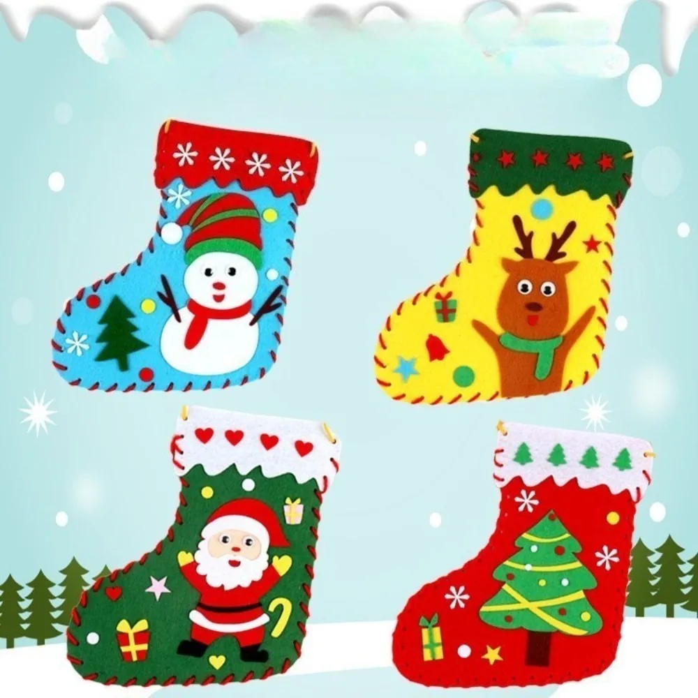 Crianças diy meias de natal kit de material não tecido jogo de quebra-cabeça brinquedo artesanal brinquedo educativo para crianças artesanato presente decoração de natal