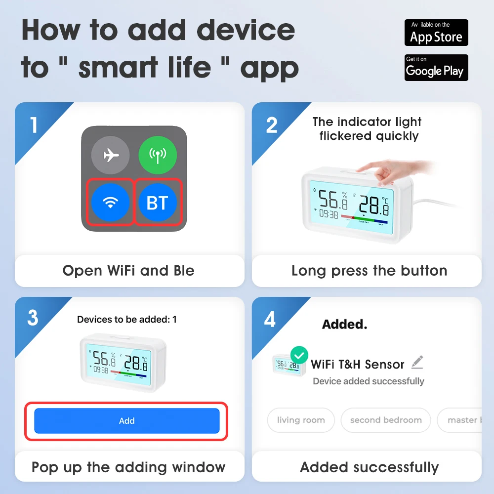 DC5V Wireless WIFI TUYA App Control Temperature and Humidity Meter Smart Home Type-C Interface with Backlight -10°C~65°C 0~99%RH